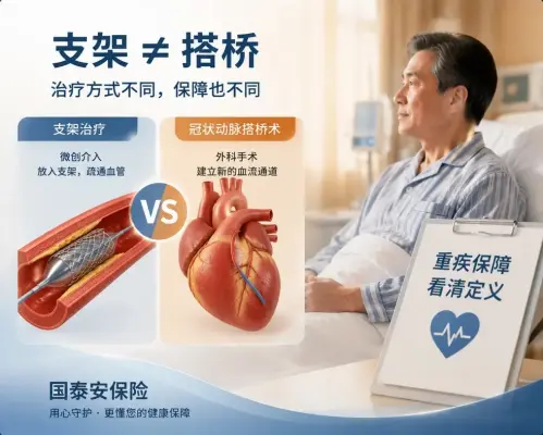 心脏堵了三根血管，做完支架却发现重疾险没按“搭桥术”赔？差别就在手术方式